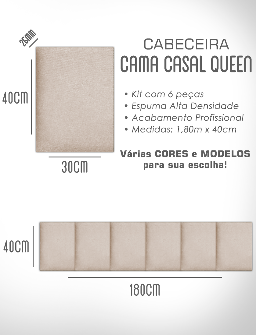 1 Módulo de Cabeceira Cama Box Solteiro Casal Queen King Estofada Modulada 40x30cm - 8