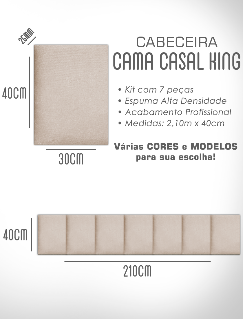 1 Módulo de Cabeceira Cama Box Solteiro Casal Queen King Estofada Modulada 40x30cm - 9