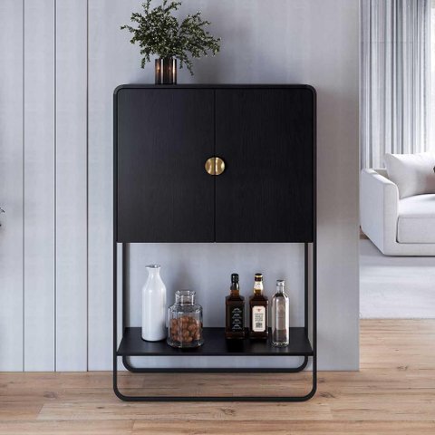 Armário 2 Portas 90cm X 140cm com Prateleira e Pés em Metal Cor:nero com Preto