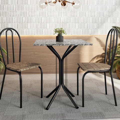 Conjunto Sala de Jantar para Cozinha Mesa Tampo Granito Quadrada e 2 Cadeiras Juliete Yescasa Preto/Ocre