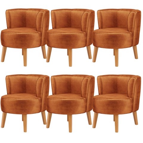 Kit 6 Poltronas Estofadas para Recepção de Escritório Ergonômica Tecido Veludo Macia Pés de Madeira