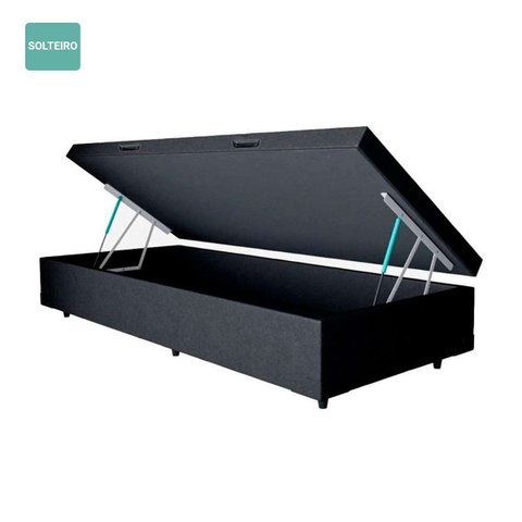 Cama Box Baú Solteiro Sintético Preto 42x88x188 Rr Colchões