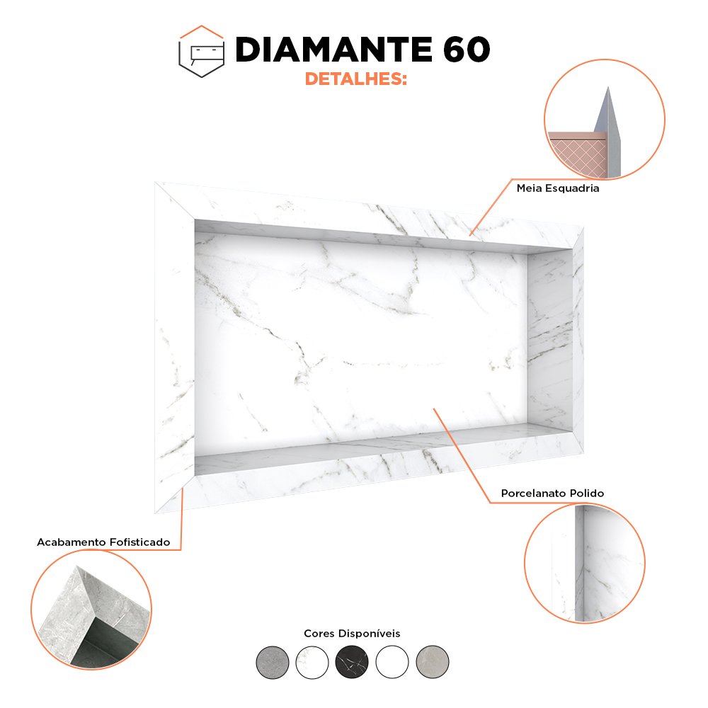 Nicho Para Banheiro Diamante em Porcelanato Polido 60x30 Branco - Cozimax - 2