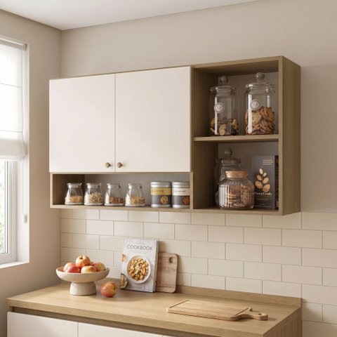 Armário de Cozinha Aéreo Modulado 2 Portas e Nicho 120cm Magnólia Marrom Naturale/Off White