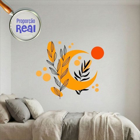 Adesivo Floral Boho Laranja Estilo Nórdico 110x94 Minimalista Mod.05