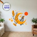 Ver imagem 2 de Adesivo Floral Boho Laranja Estilo Nórdico 110x94 Minimalista Mod.05