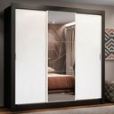 Ver imagem 1 de Guarda-Roupa Casal Madesa Lyon Plus 3 Portas de Correr com Espelho 4 Gavetas Preto/Branco Cor:Preto/