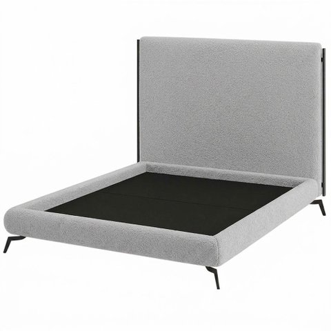 Cama Casal Pés Ferro Nami com Cabeceira Parise Bouclé Cinza Claro - Nexta Casa