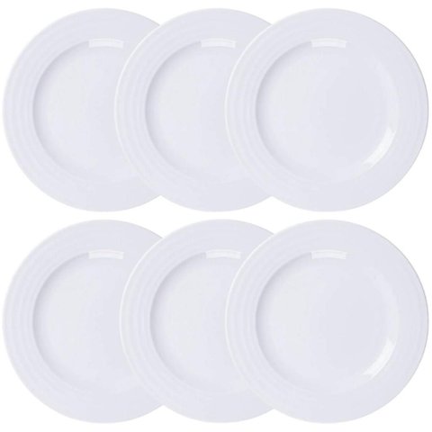 Conjunto 6 Pratos Rasos Porcelana 27cm Tramontina Branco Vibrare Aba Larga Mesa de Jantar
