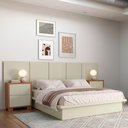 Ver imagem 1 de Cabeceira P/ Cama Casal 280cm 2 Mesas de Cabeceira 100% Mdf Cor:off White com Freijó