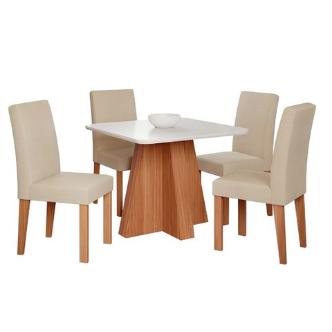 Conjunto Mesa Larissa + 4 Cadeiras Maia:Mesa Cinamomo/Off White - Cadeira Cinamomo/Joli