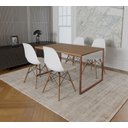 Ver imagem 1 de Mesa Industrial Base Ferro Cobre Tampo 137x90 Amêndoa 4 Cadeiras Eames Madeira Assento Branco