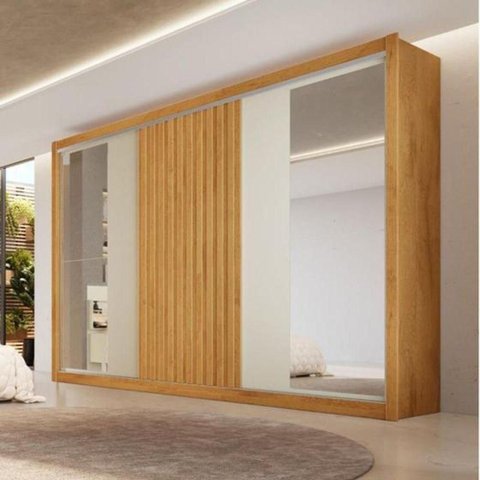 Guarda Roupa Casal Espelho 3 Portas 6 Gavetas Vitoria Móveis Europa Ripado 100%MDF