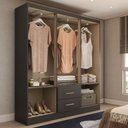 Ver imagem 3 de Guarda-roupa Solteiro Bali 6 Portas 2 Gavetas Preto - Panorama Móveis