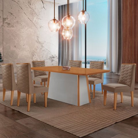 Mesa de Jantar Diane 180cm Tampo Mdf Laminado com 6 Cadeiras Safira Moderna Mobília