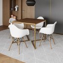 Ver imagem 1 de Mesa Jantar Industrial Quadrada 90Cm Amêndoa Base V Dourada C/4 Poltronas Daw Madeira Cor: Amendoa