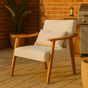 Ver imagem 2 de Poltrona Aurora Linho com Almofada Estofada Decorativa Recepção de Escritório Confortável:cru