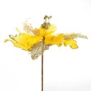 Ver imagem 2 de Kit 2 Flores Decoração Artificial Natal Brilho Amarela 30cm