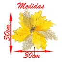 Ver imagem 3 de Kit 2 Flores Decoração Artificial Natal Brilho Amarela 30cm