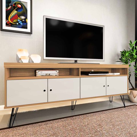 Rack Liberty Carvalho/Off White para TV até 60 Polegadas com Pés Metálicos - Artely 004217