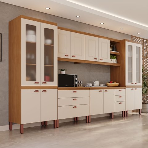 Cozinha Viena Modulada Composta por 06 Módulos 100% MDF com Paneleiros e Balcões