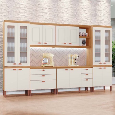 Cozinha Viena Modulada Composta por 06 Módulos 100% Mdf com Paneleiros e Balcões