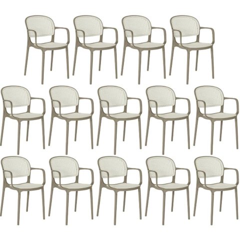 Kit 14 Cadeiras de Jantar Roma Prática com Braços para Sala e Cozinha - Branco/cinza Escuro