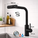 Ver imagem 2 de Torneira Gourmet Monocomando Misturador Preta Fosca 3 Jatos Extensivel Quente e Frio