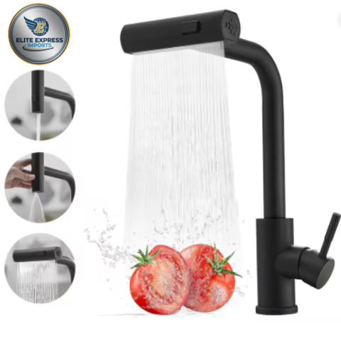 Torneira Gourmet Monocomando Misturador Preta Fosca 3 Jatos Extensivel Quente e Frio