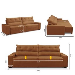 Sofá Retrátil e Reclinável 5 Lugares 300cm Veludo Antonella Adonai Estofados - 3
