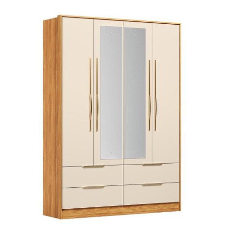 Guarda Roupa Casal Domo 44020es 4 Portas Cinamon Off White com Espelho – Demóbile