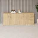 Ver imagem 1 de Armário Balcão 1,96m x 45cm Escritório e Home Office com 4 Portas 2 Gavetas e 1 Gavetão Fichá