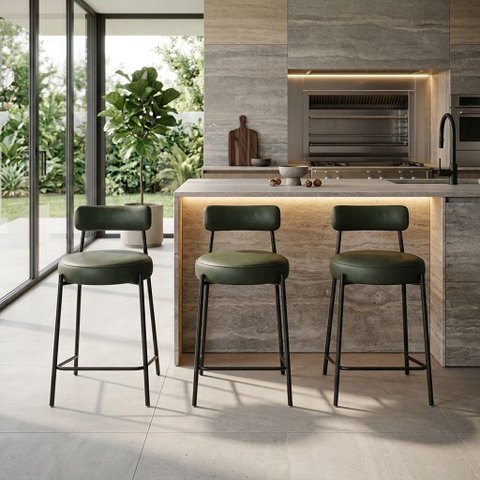Banqueta Cozinha Média com Encosto Industrial Preto Kit 3 Londres PU D03 - D'Rossi