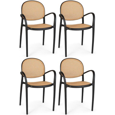 Kit 4 Cadeiras de Jantar Roma com Braço para Sala e Cozinha - Preto