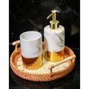 Ver imagem 3 de Jogo para Banheiro Porcelana Marble Marmorizado e Dourado 3 Peças - Tuut
