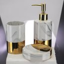Ver imagem 2 de Jogo para Banheiro Porcelana Marble Marmorizado e Dourado 3 Peças - Tuut