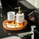 Ver imagem 7 de Jogo para Banheiro Porcelana Marble Marmorizado e Dourado 3 Peças - Tuut