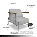Ver imagem 3 de Poltrona Sala de Estar Pés em Ferro Preto Braço Madeira Maciça 86cm Thane Bouclê Cinza G63 - Gran Be