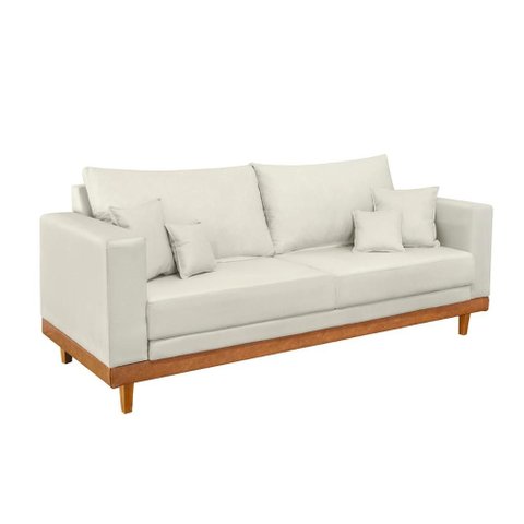 Sofá 3 Lugares Living com Base Madeira Suede Balaqui Decor Cor:bege