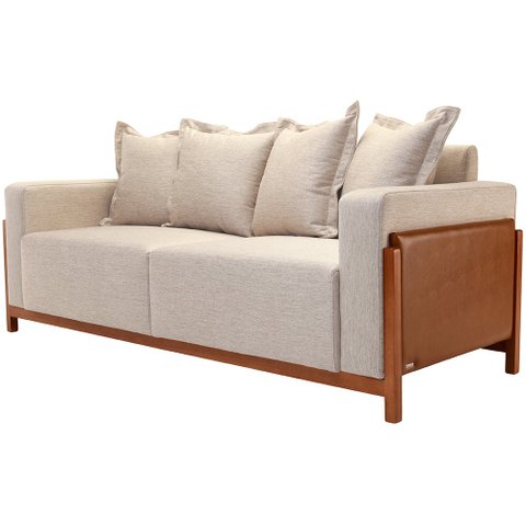 Sofá 03 Lugares para Sala de Estar 198 Cm Khali B04 Linho Bege Escuro Couríssimo Whisky - Lyam Lyam