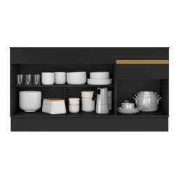 Balcão Cozinha Gabinete Pia 150cm com Rodapé 3 Portas 1 Gaveta Veneza Multimóveis V2115 Preto/Dourad - 4