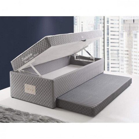 Bicama Box Solteiro com Baú Espresso Móveis Molas Bonnel Evolution 188x88x63cm Cinza