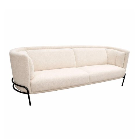 Sofá Oslo 3 Lugares 230cm Off White Bouclé Base Aço Preto Sofá Home