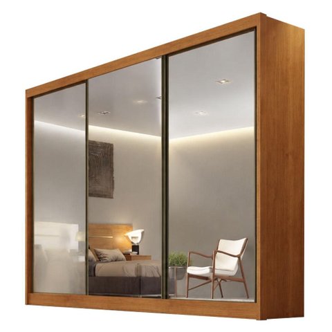 Guarda Roupa Casal Lôgan 3 Portas com Espelho 6 Gavetas Cinamomo - Novo Horizonte