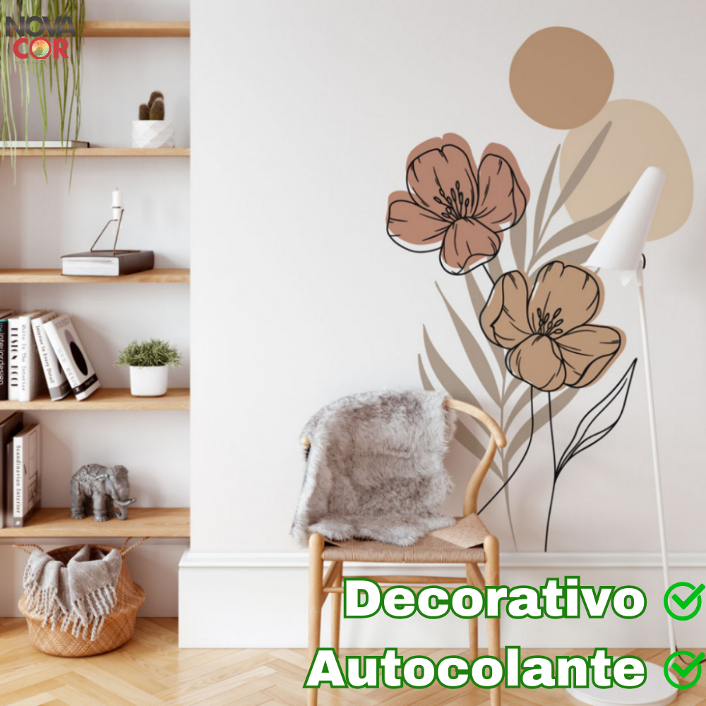 Adesivo de Parede Flor Contemporâneo Marrom Pastel Minimalista - 3