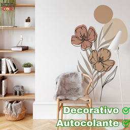 Adesivo de Parede Flor Contemporâneo Marrom Pastel Minimalista - 3