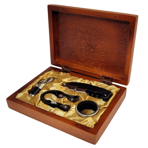 Kit Presente Caixa de Madeira com 4 Acessórios para Vinho