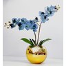 Arranjo Flores 2 Orquídeas Artificiais Azul Vaso - Ouro - 1