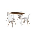Ver imagem 2 de Mesa de Jantar Industrial Base Ferro Branco em  V  Tampo 137x90 Amendoa 4 Cadeiras Eames Madeira Ass