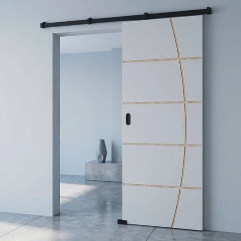 Porta Branca Friso 23 90x210cm + Kit Correr Preto Sobrepor